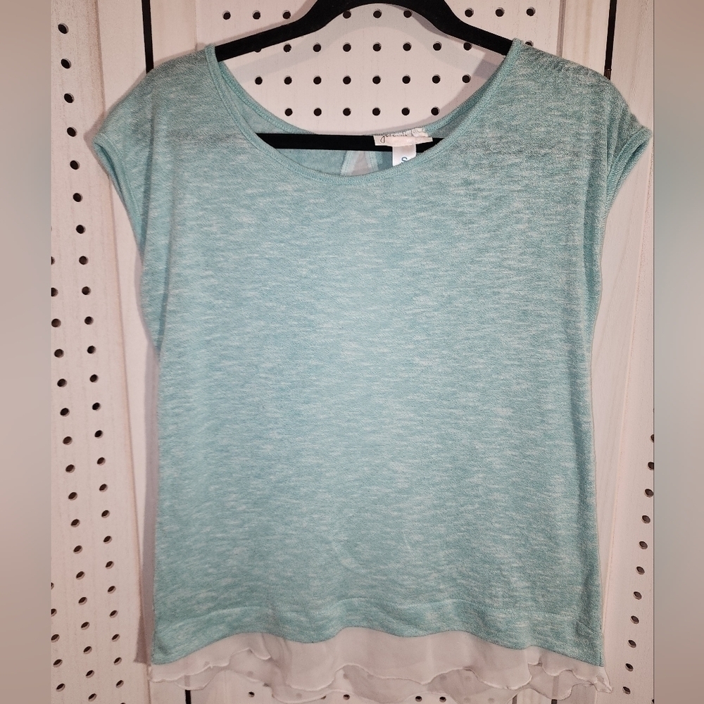 Just Be S Mint Green Sheer Back Panel and Bottom Short Sleeve